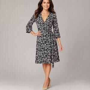 Diane Von Furstenberg 100% Silk Wrap Dress Geometric Print V-Neck Size 6